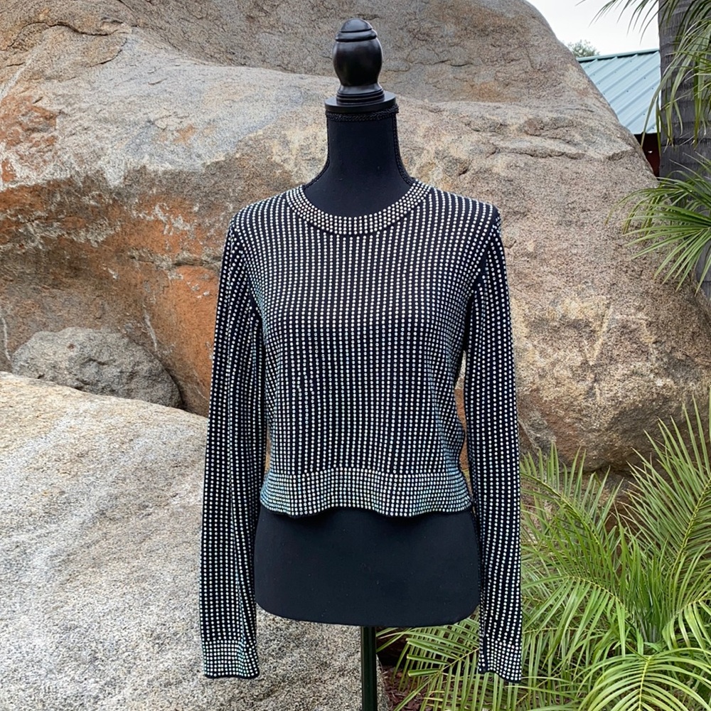 TOPSHOP Rhinestone long sleeve top. Color-Black Rhinestones-clear. Size-12